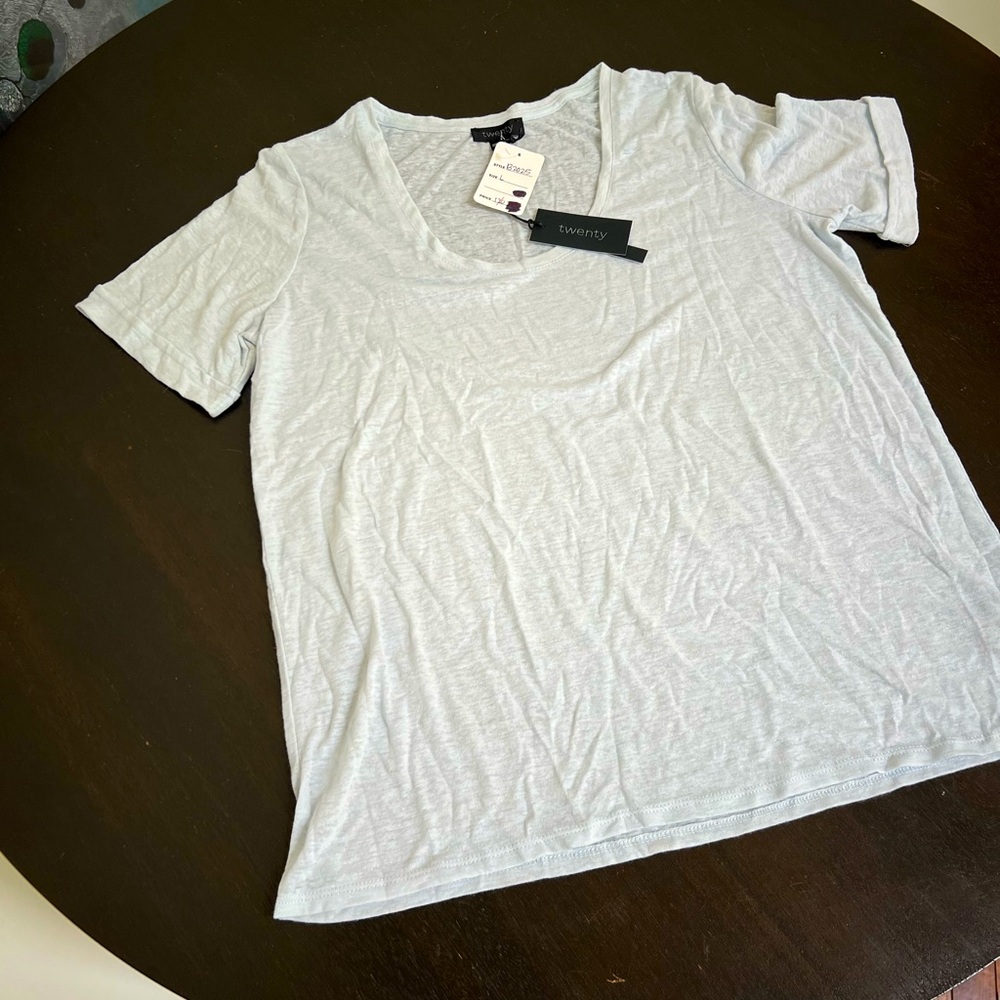 Twenty Light Blue Linen Tee Size Large